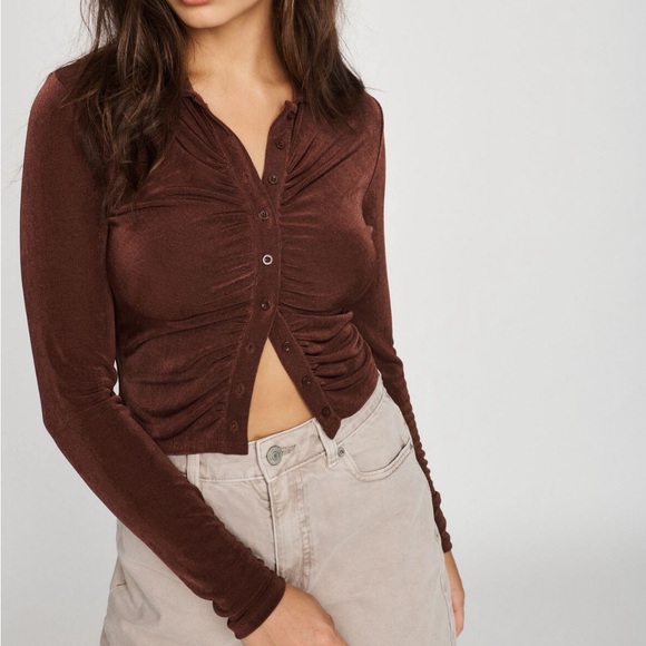 Garage Ruched Brown Metallic Top - Picture 1 of 4